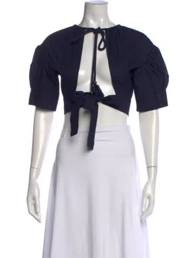 Pre-owned A.l.c Crew Neck Short Sleeve Crop Top In Blue