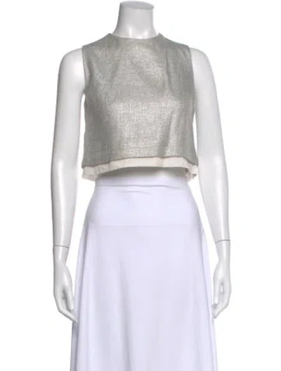 Pre-owned A.l.c Crew Neck Sleeveless Crop Top In Silver