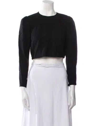Pre-owned A.l.c Crew Neck Three-quarter Sleeve Crop Top In Black