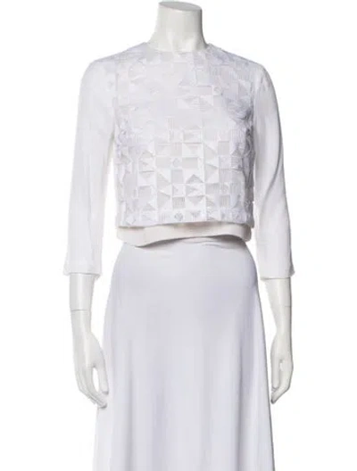 Pre-owned A.l.c Crew Neck Three-quarter Sleeve Crop Top In White