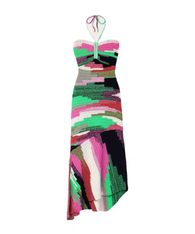 A.l.c Crocheted Cotton Halterneck Midi Dress In Multi