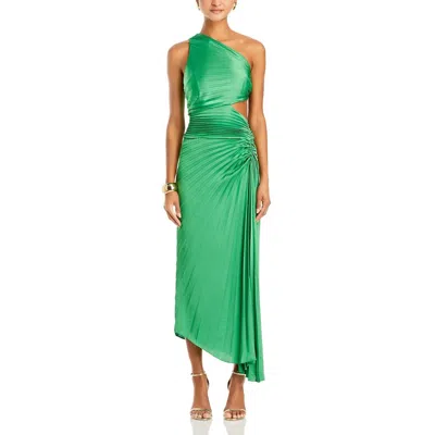 A.l.c Dahlia One-shoulder Pleated Maxi Dress In Basil In Green
