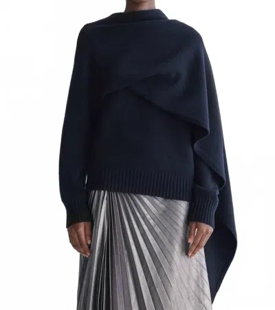 A.l.c Davin Draped Wool Sweater In Navy In Blue