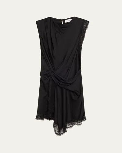 A.l.c Dion Draped Lace-trim Satin Mini Dress In Black