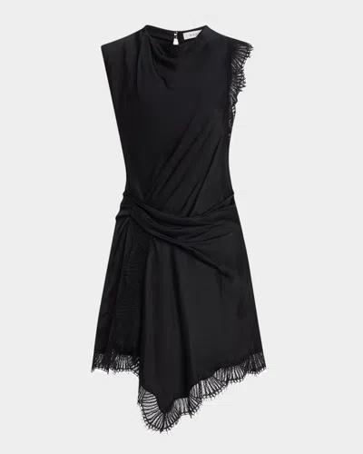 A.l.c Dion Draped Lace-trim Satin Mini Dress In Black