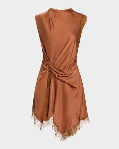 A.l.c Dion Draped Satin Lace Mini Dress In Brown