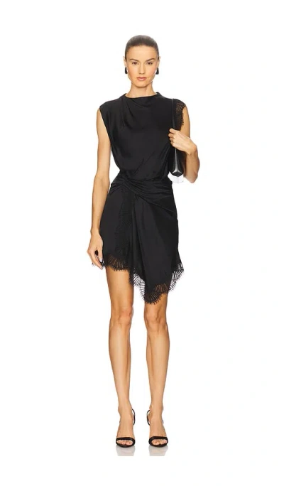 A.l.c Dion Draped Lace-trim Satin Mini Dress In Black