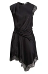 A.l.c Dion Draped Lace-trim Satin Mini Dress In Black