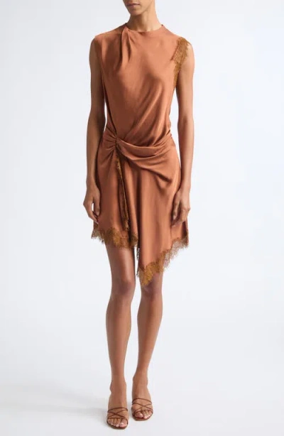 A.l.c . Dion Lace-trimmed Satin Sleeveless Dress In Brown