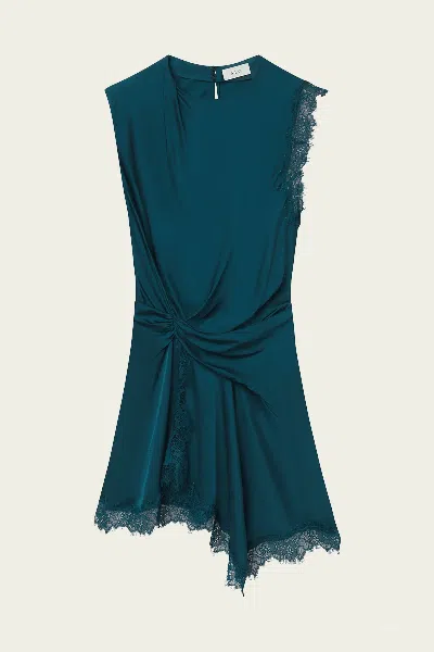 A.l.c Dion Satin And Lace Mini Dress In Light Teal In Blue