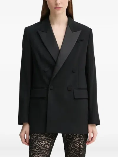 A.l.c Double-breasted Satin-lapel Blazer In Black