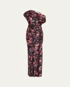 A.l.c Draped Satin Poppy Gown In Navy Multi