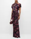 A.l.c Draped Satin Poppy Gown In Navy Multi