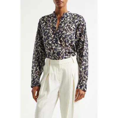 A.l.c . Dylan Floral Print Long Sleeve Shirt In Navy/cream