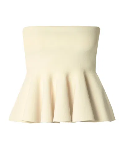 A.l.c Eliza Strapless Ruffled Stretch-knit Top In Neutral