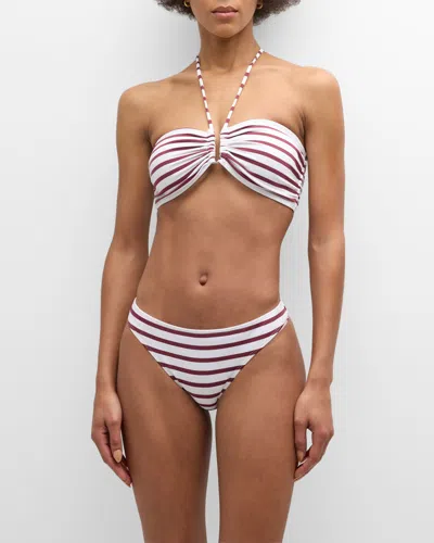 A.l.c Ella Striped Bikini Top In Off White Syrah
