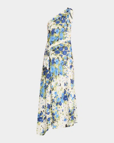 A.l.c Elliana Floral-print One-shoulder Maxi Dress In Blue