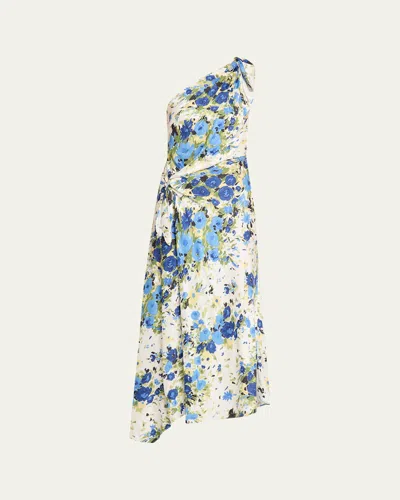 A.l.c Elliana Floral Satin Draped Dress In Blue
