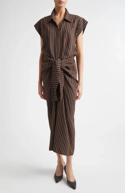 A.l.c . Emilia Stripe Tie Front Shirtdress In Brown