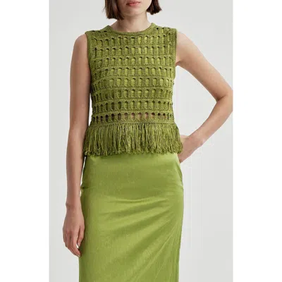 A.l.c . Esme Sleeveless Open-stitched Top With Fringe In Green
