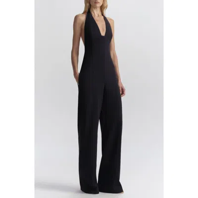 A.l.c . Eva Plunge Neck Halter Jumpsuit In Black
