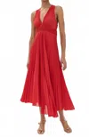 A.l.c Everly Pleated Midi Dress In Rouge In Red