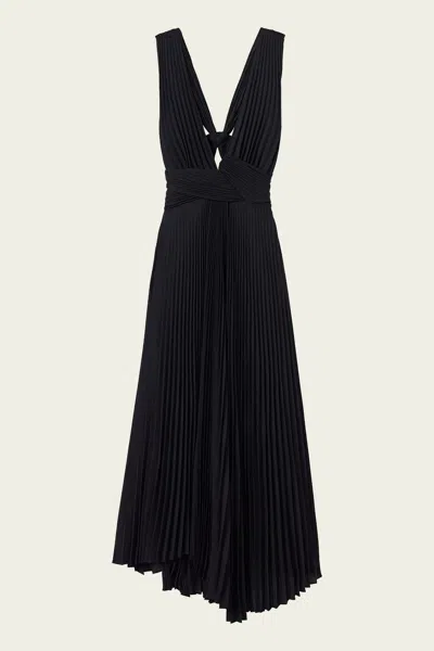 A.l.c Everly Cutout Pleated Crepe Midi Dress In Black