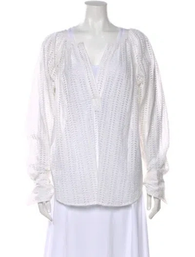 Pre-owned A.l.c Eyelet V-neck Blouse In White