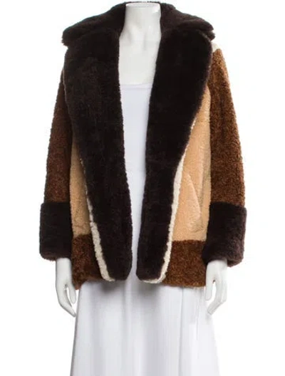 Pre-owned A.l.c Faux Fur Colorblock Pattern Faux Fur Coat In Brown