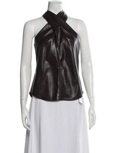 Pre-owned A.l.c Faux Leather Halterneck Top In Brown