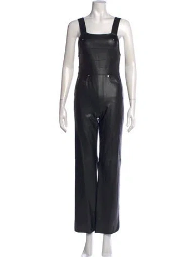 Pre-owned A.l.c Faux Leather Square Neckline Jumpsuit In Black