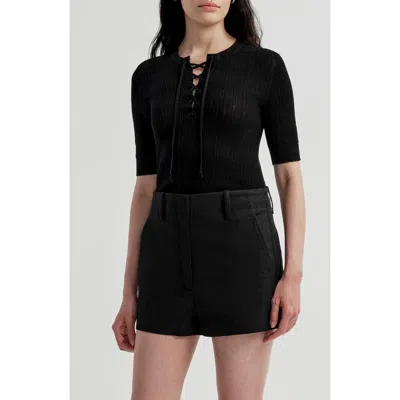 A.l.c . Fawn Lace-up Ribbed Top In Black