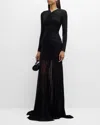 A.l.c . Fawn Shirred Long Sleeve Trumpet Gown In Black