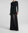 A.l.c . Fawn Shirred Long Sleeve Trumpet Gown In Black