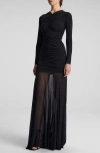 A.l.c . Fawn Shirred Long Sleeve Trumpet Gown In Black