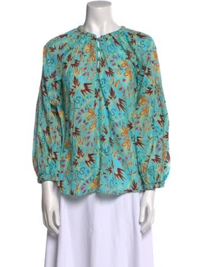 Pre-owned A.l.c Floral Print Crew Neck Blouse In Blue