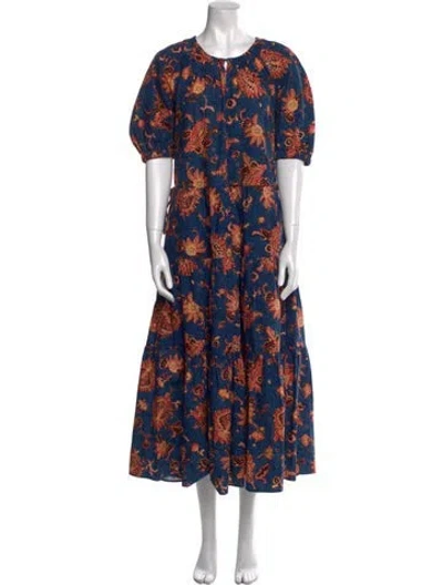 Pre-owned A.l.c Floral Print Long Dress In Blue