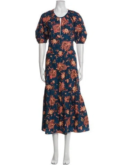 Pre-owned A.l.c Floral Print Long Dress In Blue