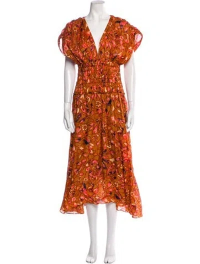Pre-owned A.l.c Floral Print Long Dress In Brown