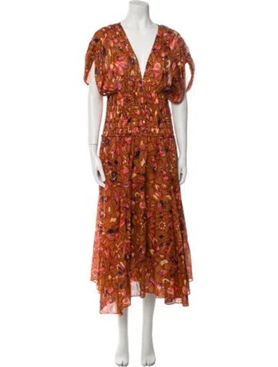 Pre-owned A.l.c Floral Print Long Dress In Brown