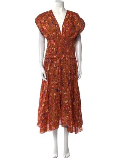 Pre-owned A.l.c Floral Print Long Dress In Brown