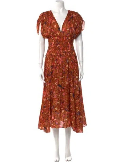 Pre-owned A.l.c Floral Print Long Dress In Brown