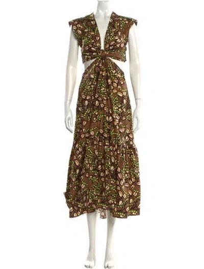 Pre-owned A.l.c Floral Print Long Dress In Brown