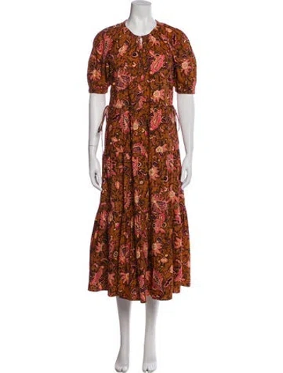 Pre-owned A.l.c Floral Print Long Dress In Brown
