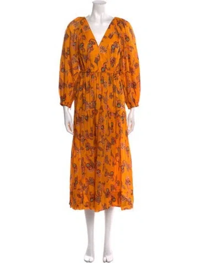 Pre-owned A.l.c Floral Print Long Dress W/ Tags In Yellow