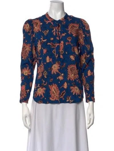 Pre-owned A.l.c Floral Print Long Sleeve Blouse In Blue