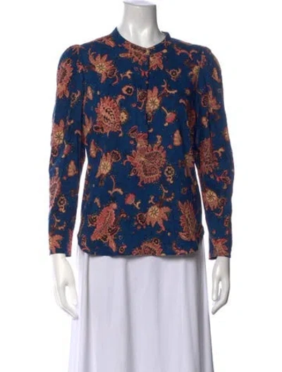 Pre-owned A.l.c Floral Print Long Sleeve Blouse In Blue