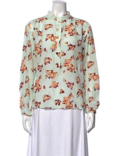 Pre-owned A.l.c Floral Print Long Sleeve Blouse In Green