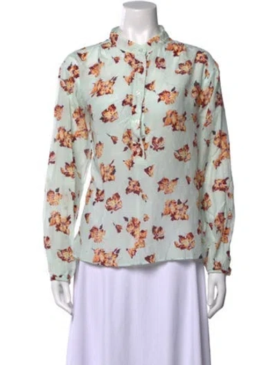 Pre-owned A.l.c Floral Print Long Sleeve Blouse In Green