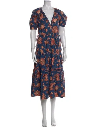 Pre-owned A.l.c Floral Print Midi Length Dress In Blue